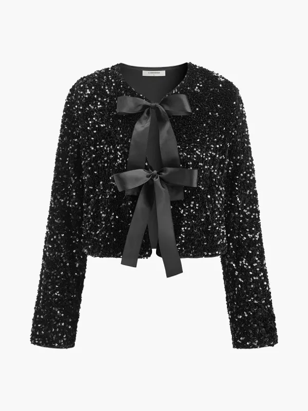 Sequins Velvet Bow Blazer sold by COMMENSE
