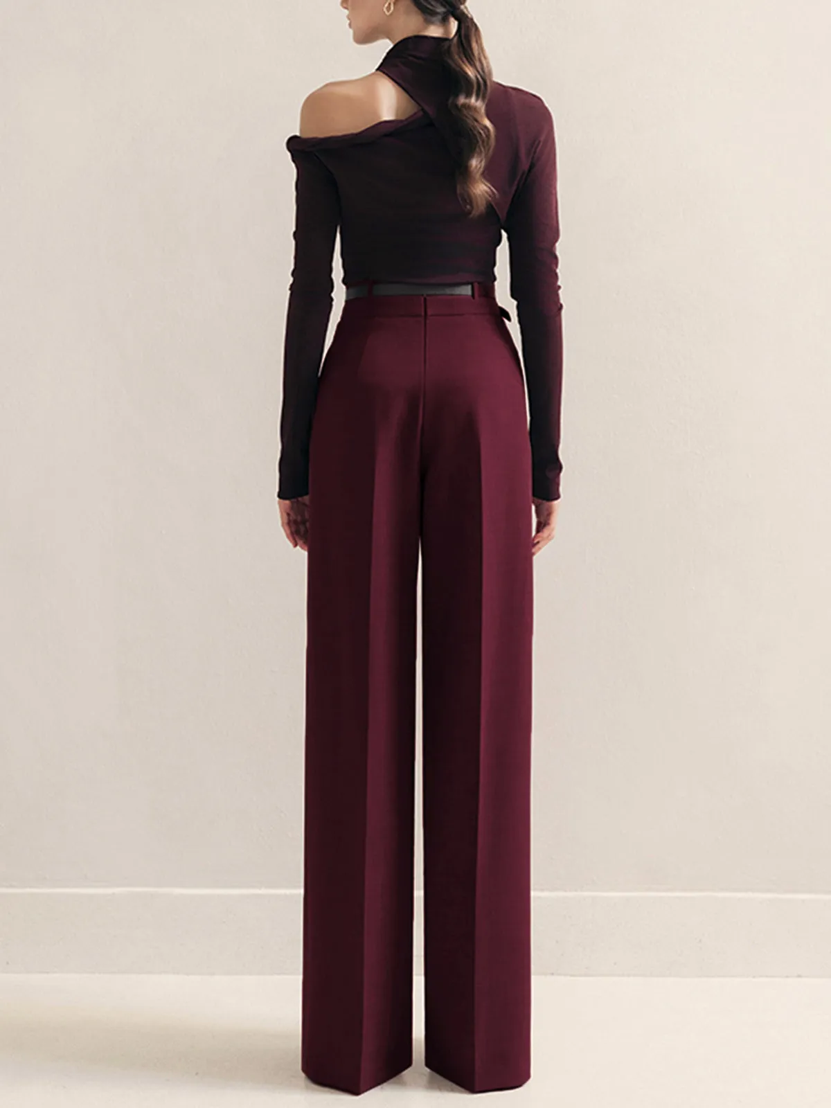 Metal-Belt Pleated High-Waist Pants sold by COMMENSE product image thumbnail 5