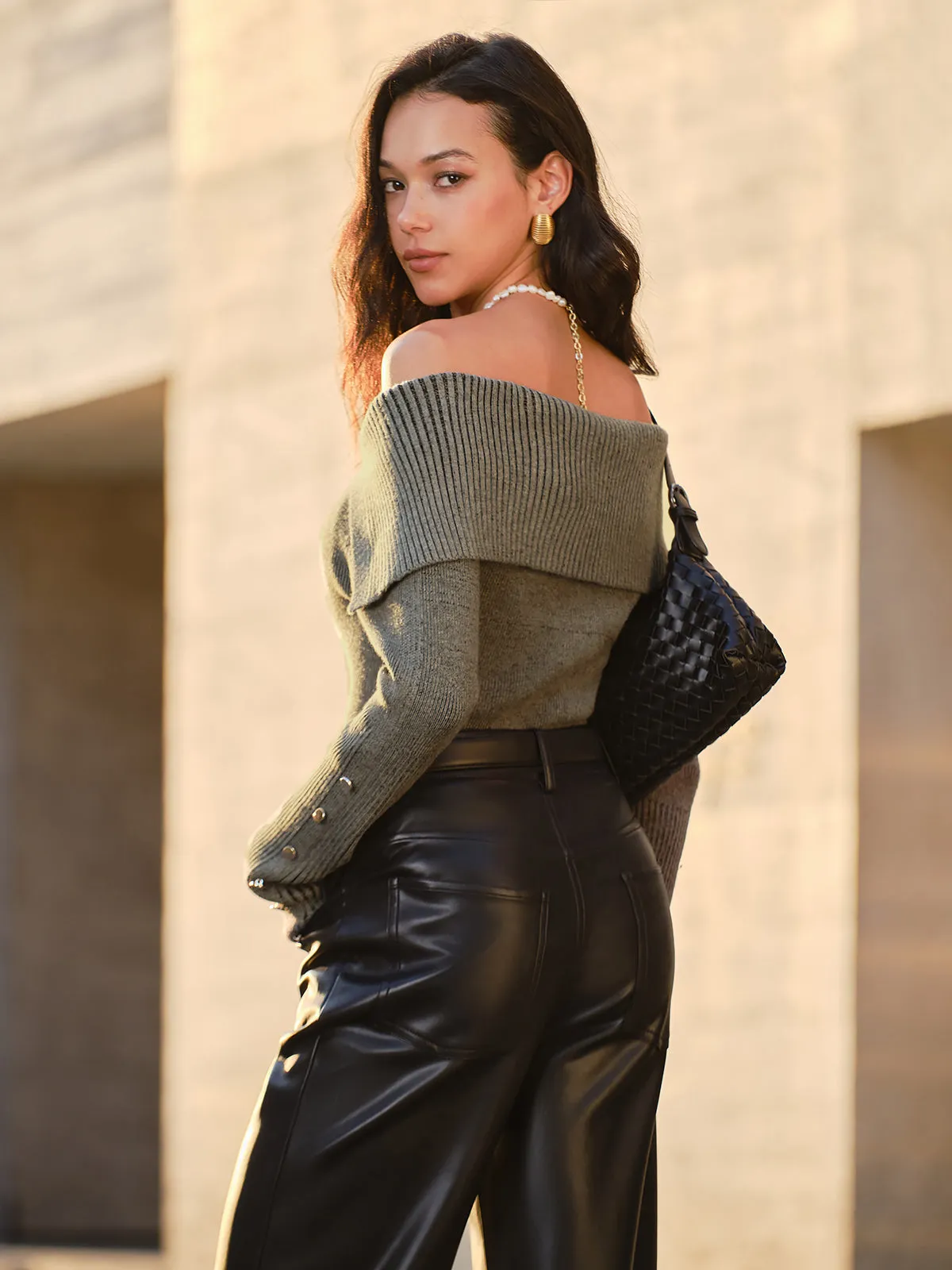 Off-Shoulder Ribbed Skinny Knit Top sold by COMMENSE product image thumbnail 3
