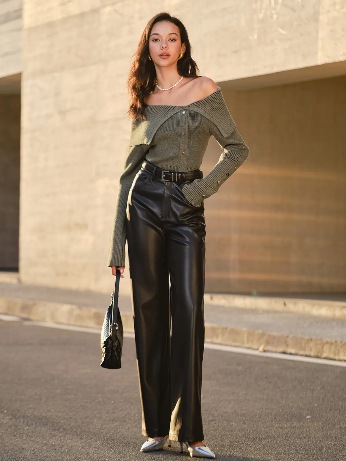 Off-Shoulder Ribbed Skinny Knit Top sold by COMMENSE product image thumbnail 2