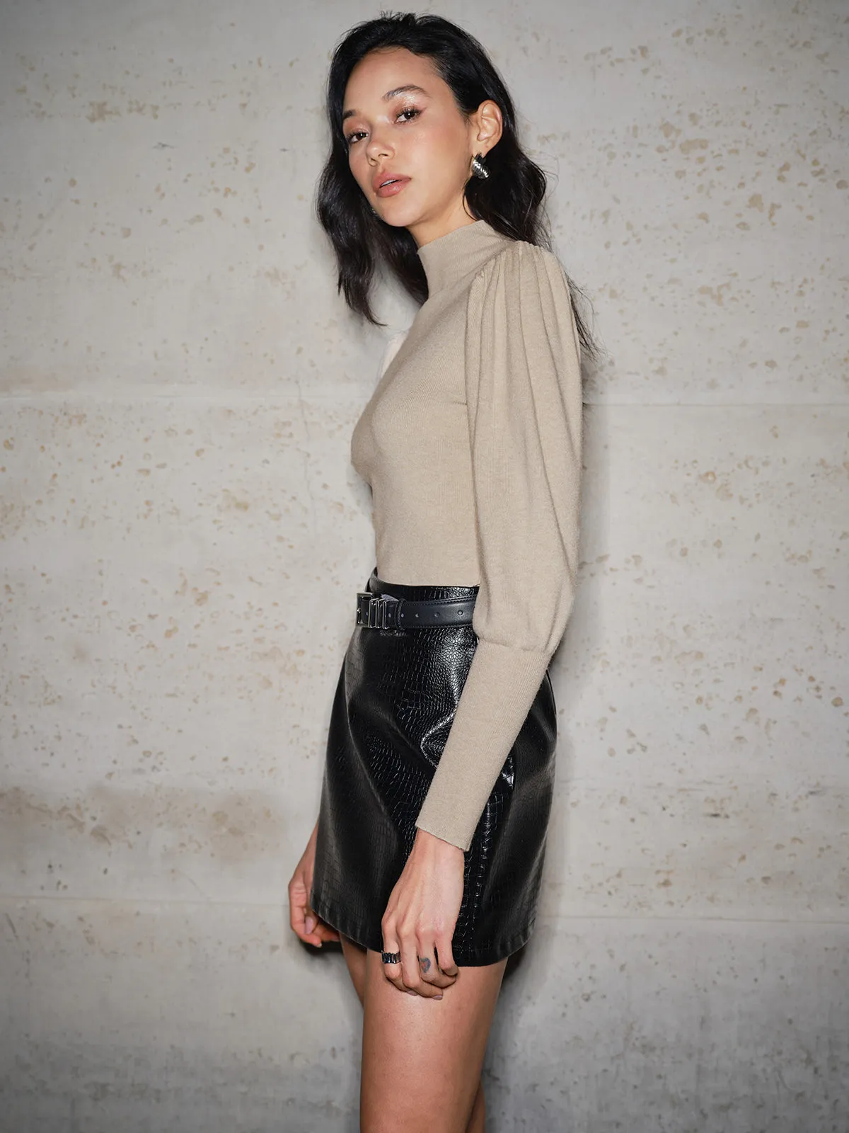 Pleated Lantern Sleeve Slim Sweater sold by COMMENSE product image thumbnail 3