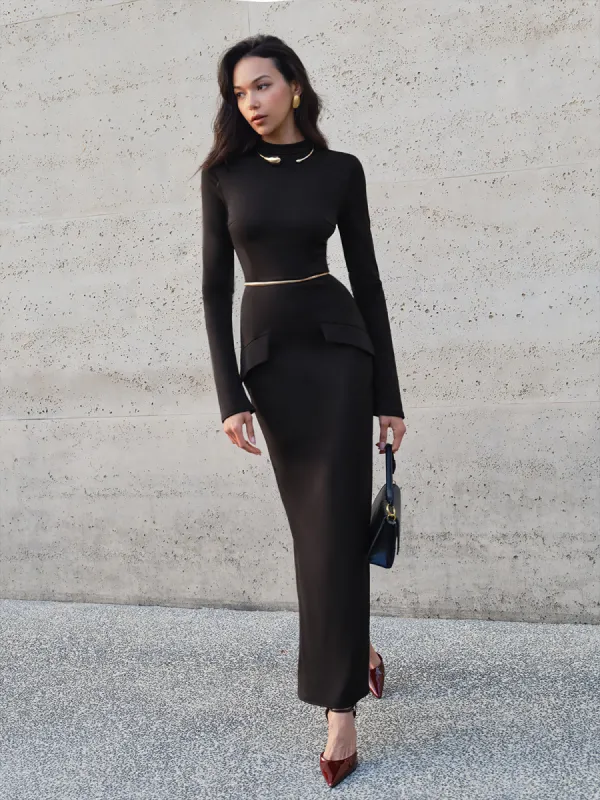 Minimalist Slim Long Dress Without Belt sold by COMMENSE