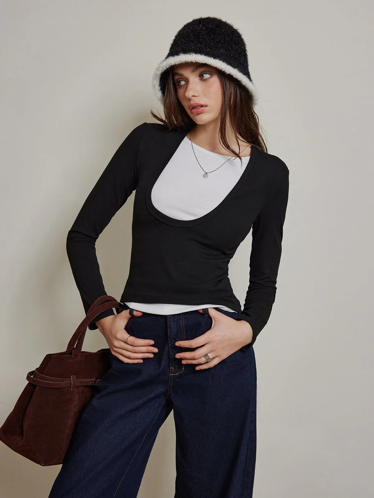 2 in 1 Color Block Jersey Top sold by COMMENSE