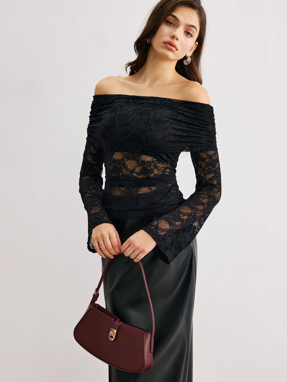 Bell Sleeve Off-Shoulder Lace Top sold by COMMENSE product image thumbnail 2