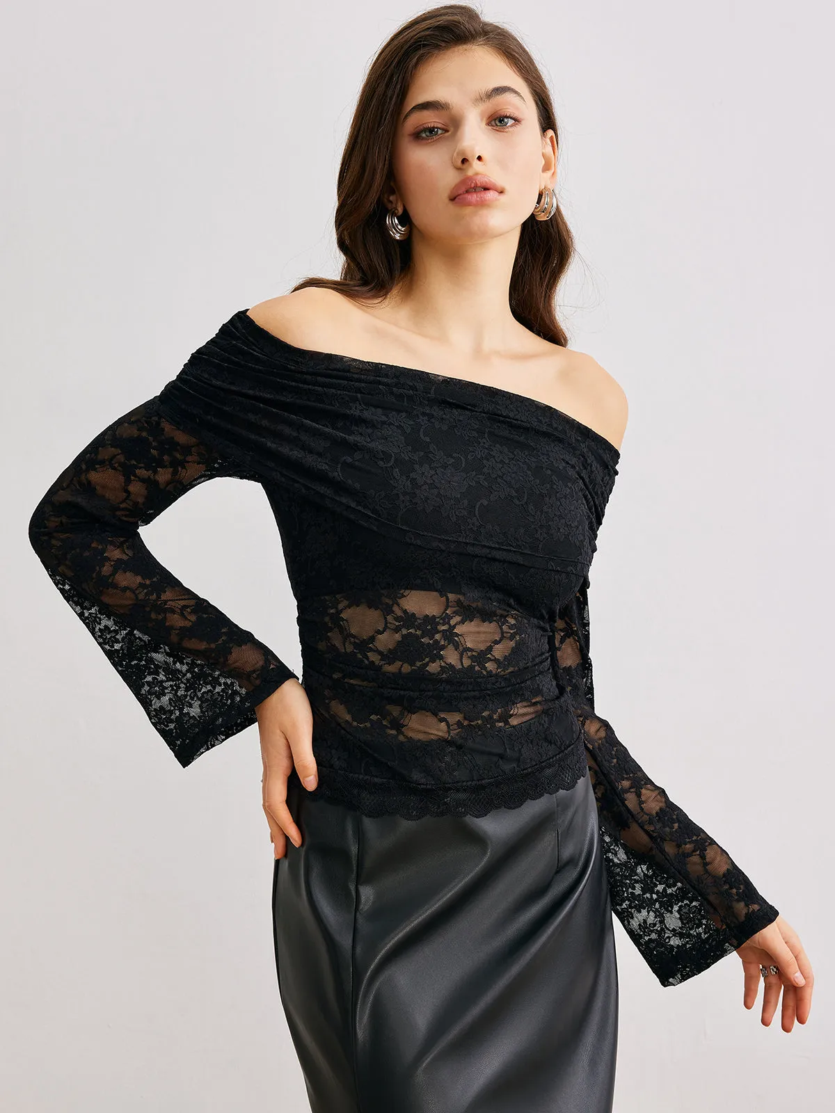 Bell Sleeve Off-Shoulder Lace Top sold by COMMENSE product image thumbnail 3