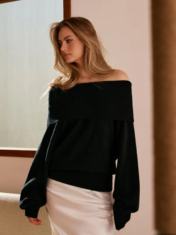 High Stretch Off-Shoulder Shift Sweater sold by COMMENSE