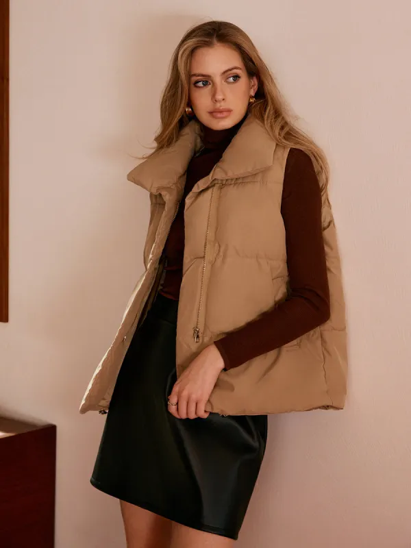 Turtleneck Quilted Zipper Vest sold by COMMENSE