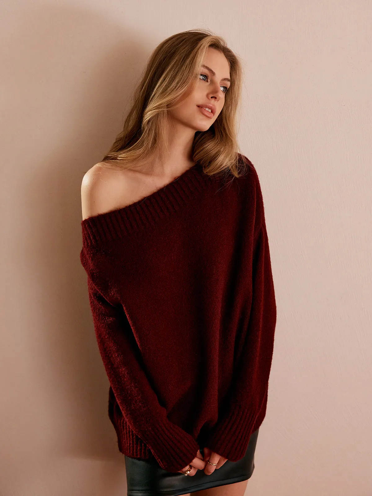 Off-Shoulder Plain Draped Sweater sold by COMMENSE product image thumbnail 5