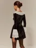 Lace Trim Velvet Short Dress sold by COMMENSE