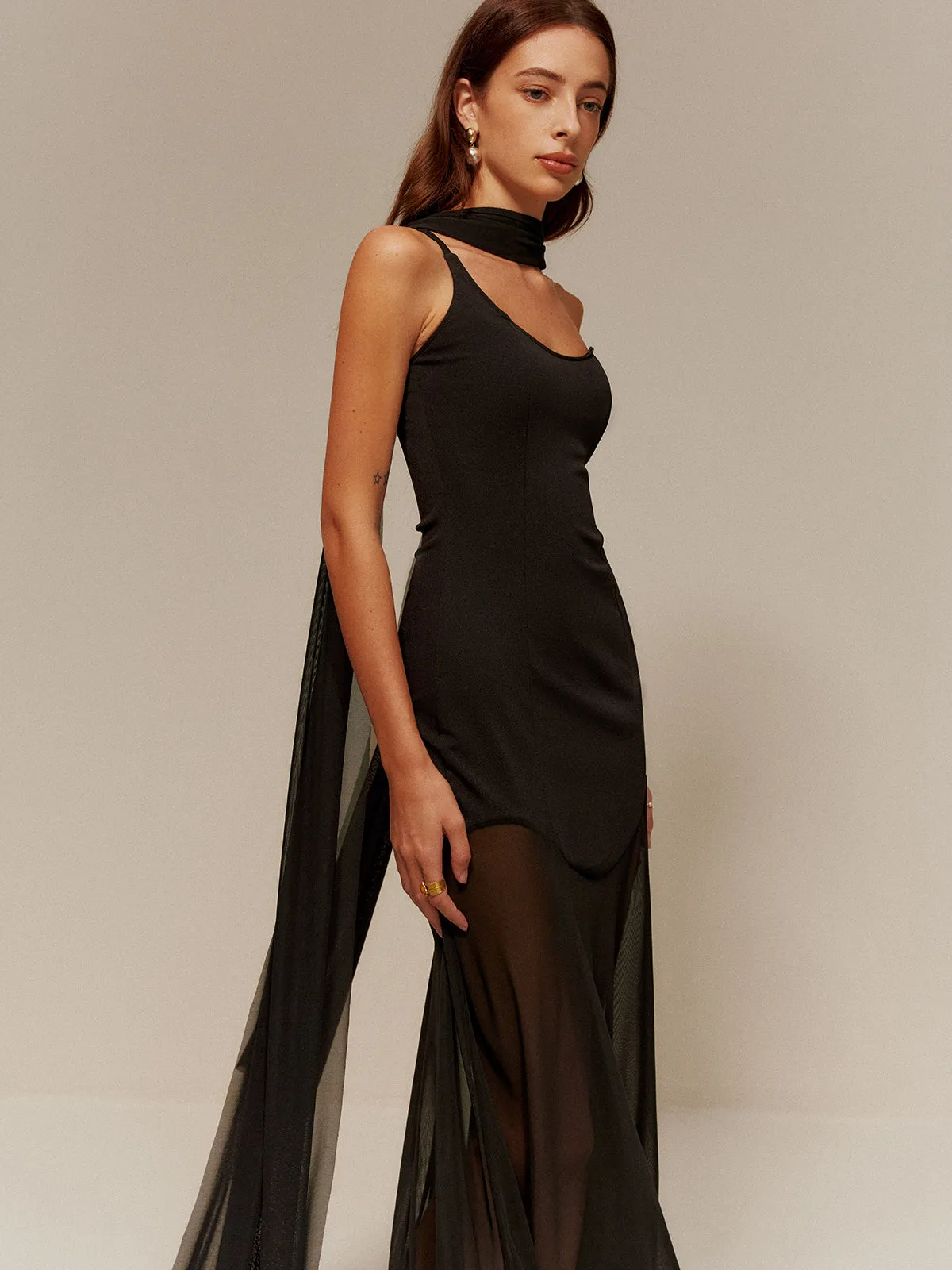 One Strap Long-Ribbon Chiffon Dress sold by COMMENSE product image thumbnail 2