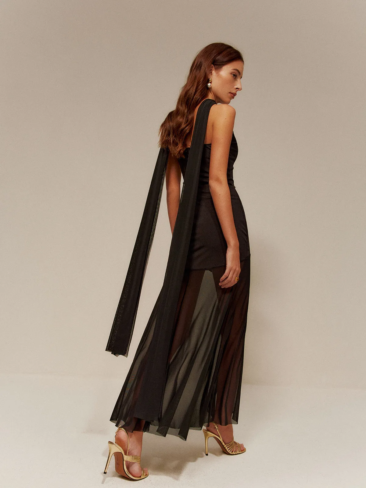 One Strap Long-Ribbon Chiffon Dress sold by COMMENSE product image thumbnail 4