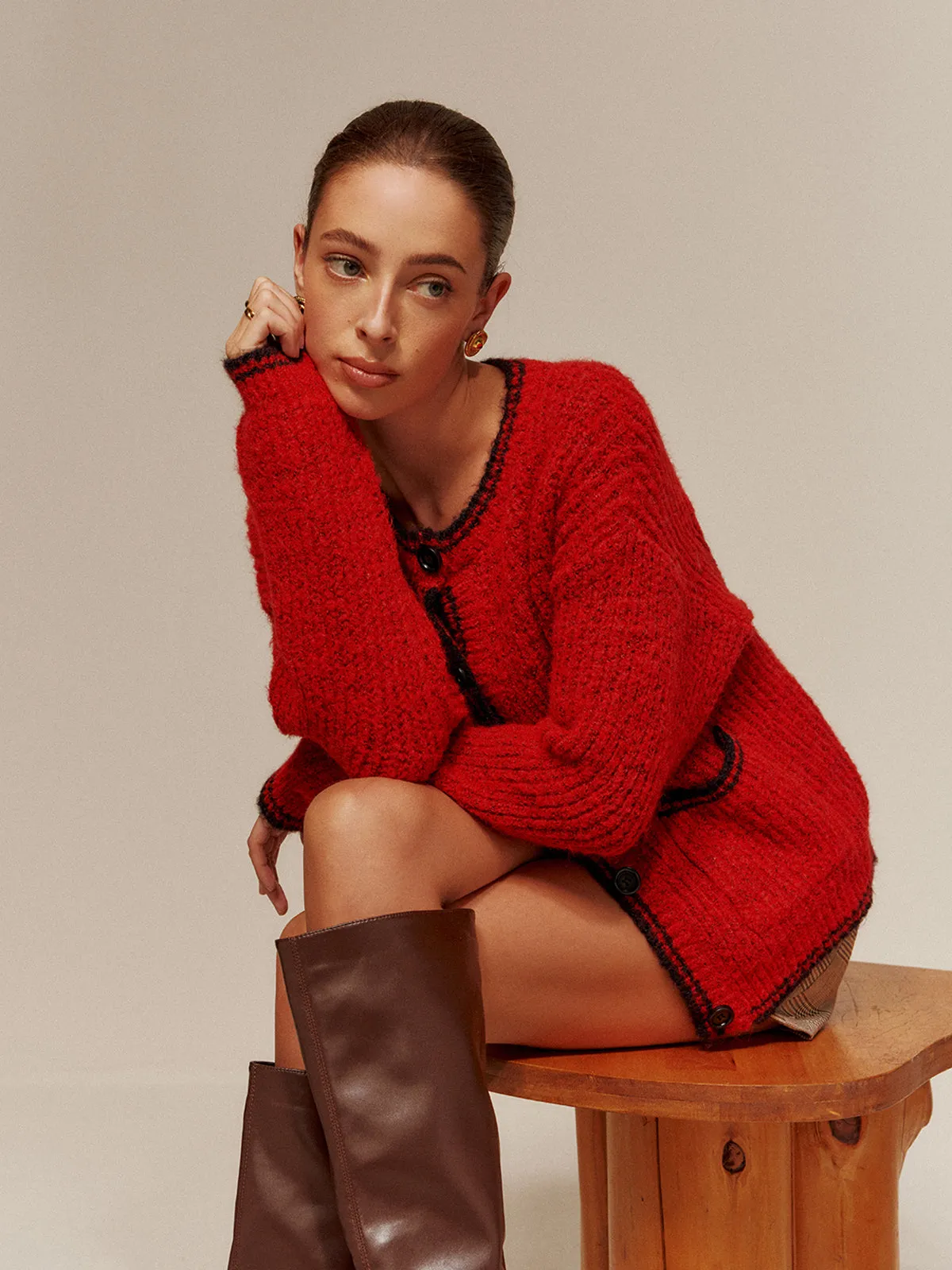 Contrast Trim Pockets Button Cardigan sold by COMMENSE product image thumbnail 5