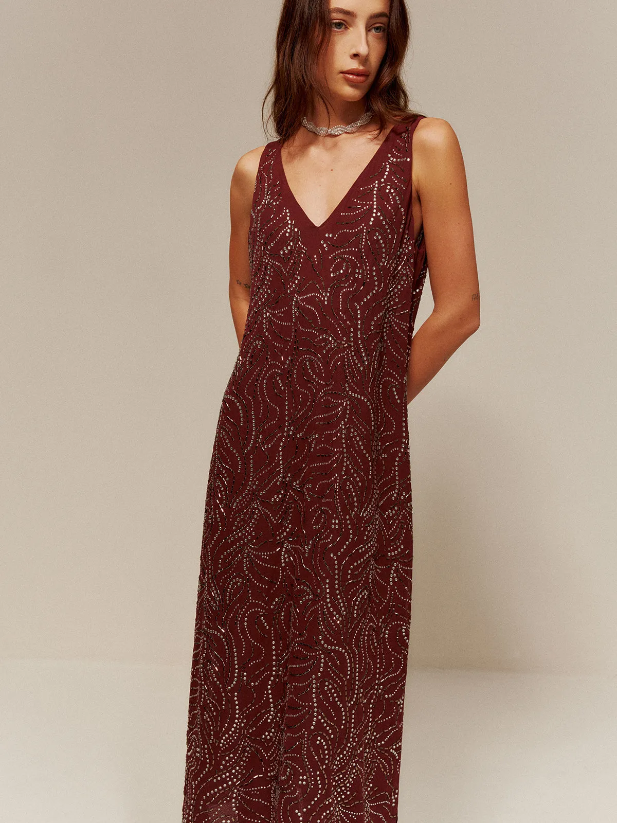 V-Neck Rhinestone Split Tank Dress sold by COMMENSE product image thumbnail 5