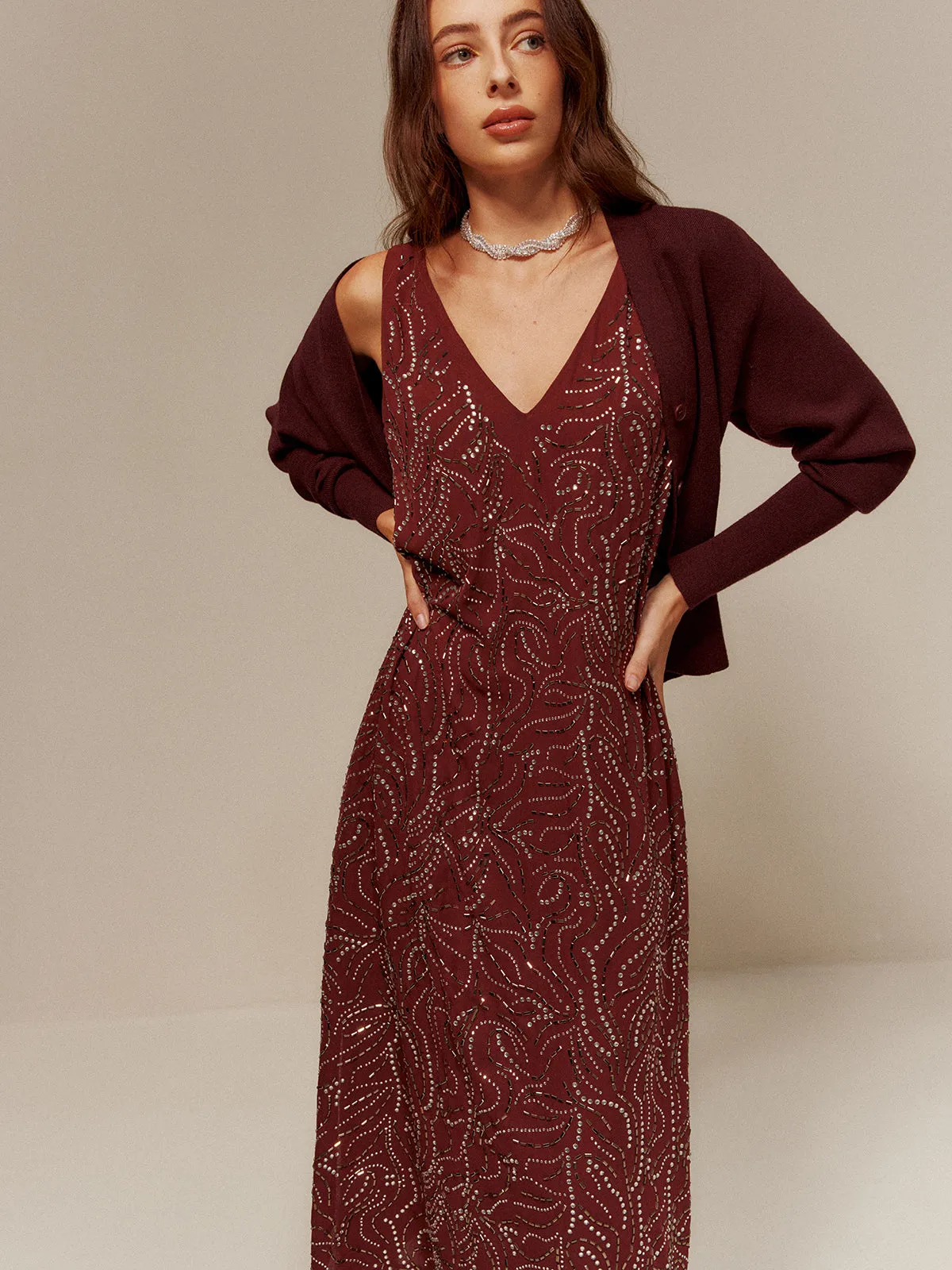 V-Neck Rhinestone Split Tank Dress sold by COMMENSE product image thumbnail 2