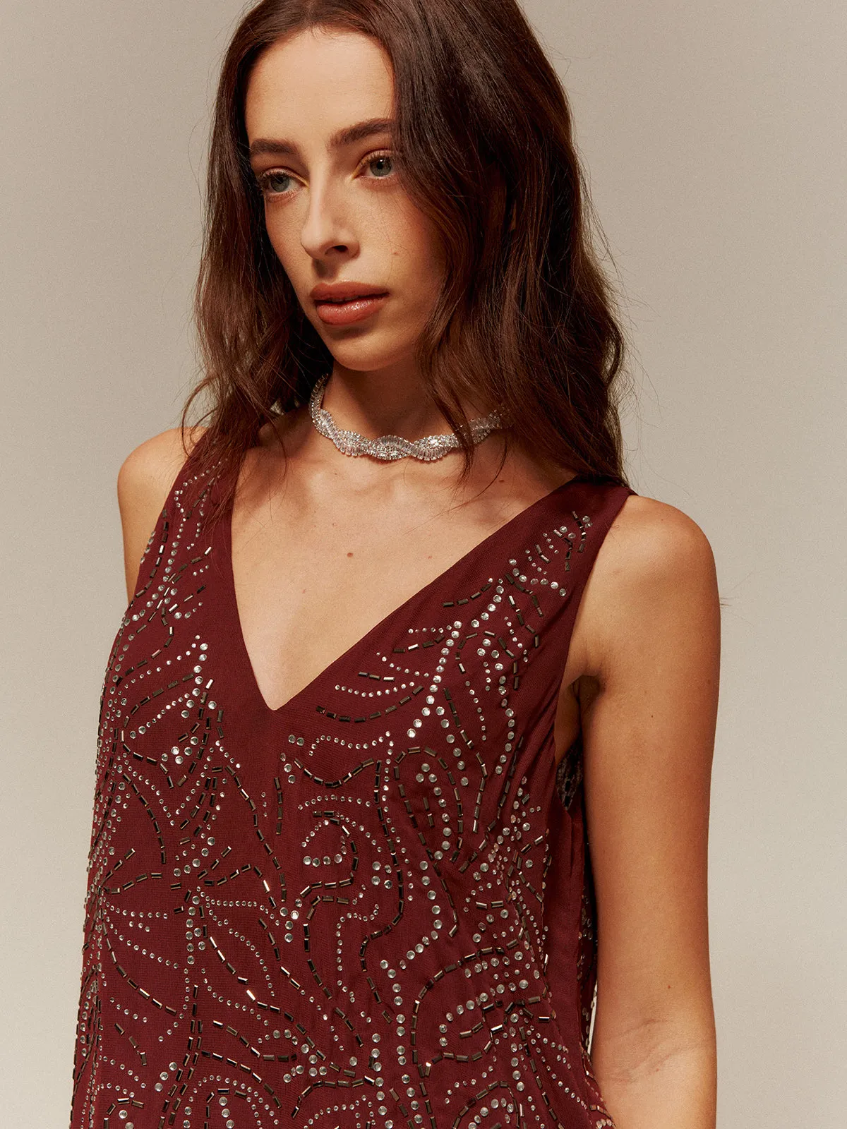V-Neck Rhinestone Split Tank Dress sold by COMMENSE product image thumbnail 3