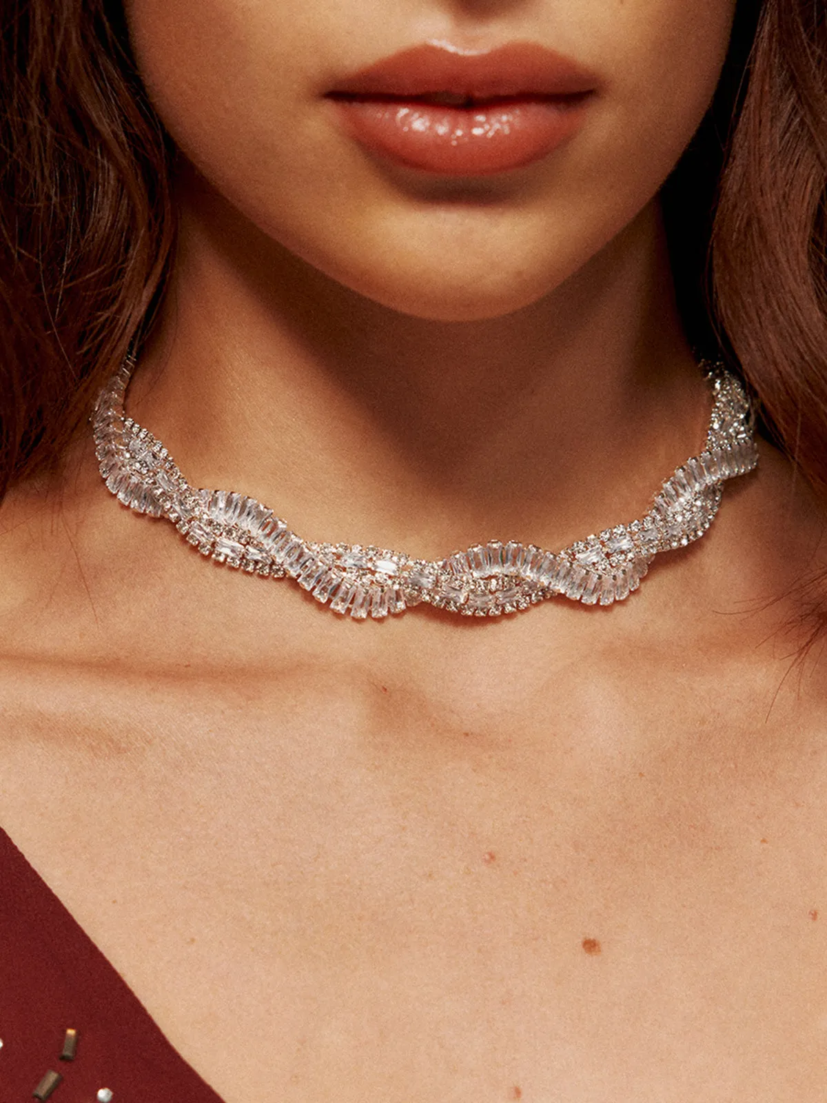 Rhinestone Twist Choker Necklace sold by COMMENSE