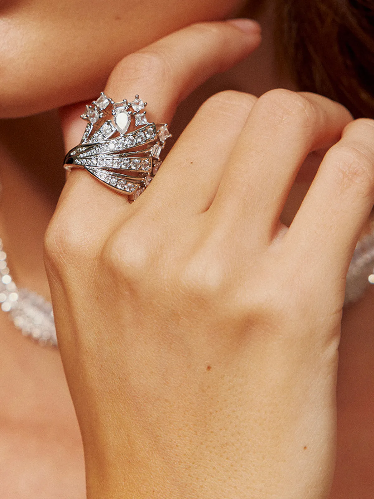 Elegant Irregular Ziron Open Ring sold by COMMENSE product image thumbnail 3