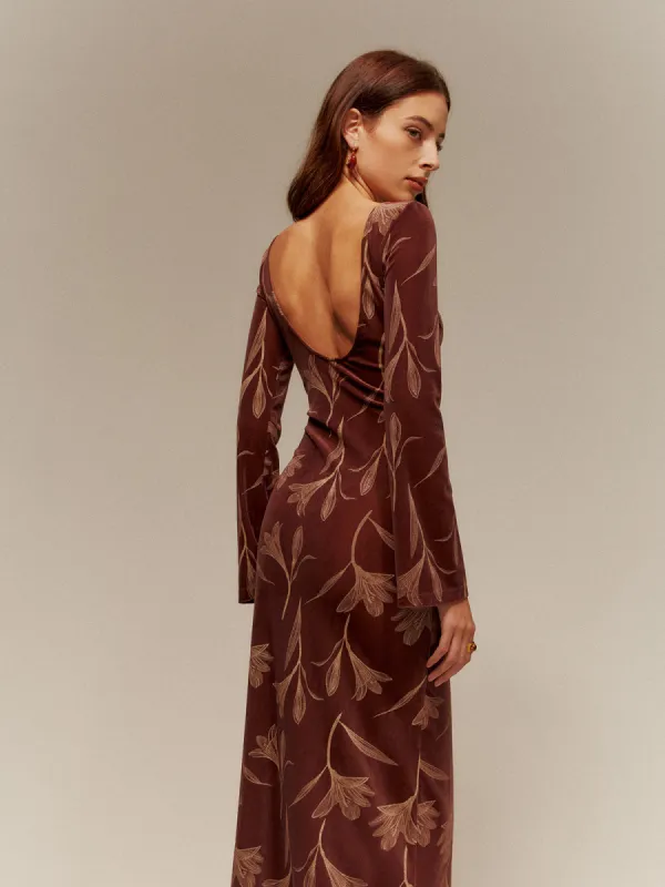 Backless Printed Velvet Slim Dress sold by COMMENSE