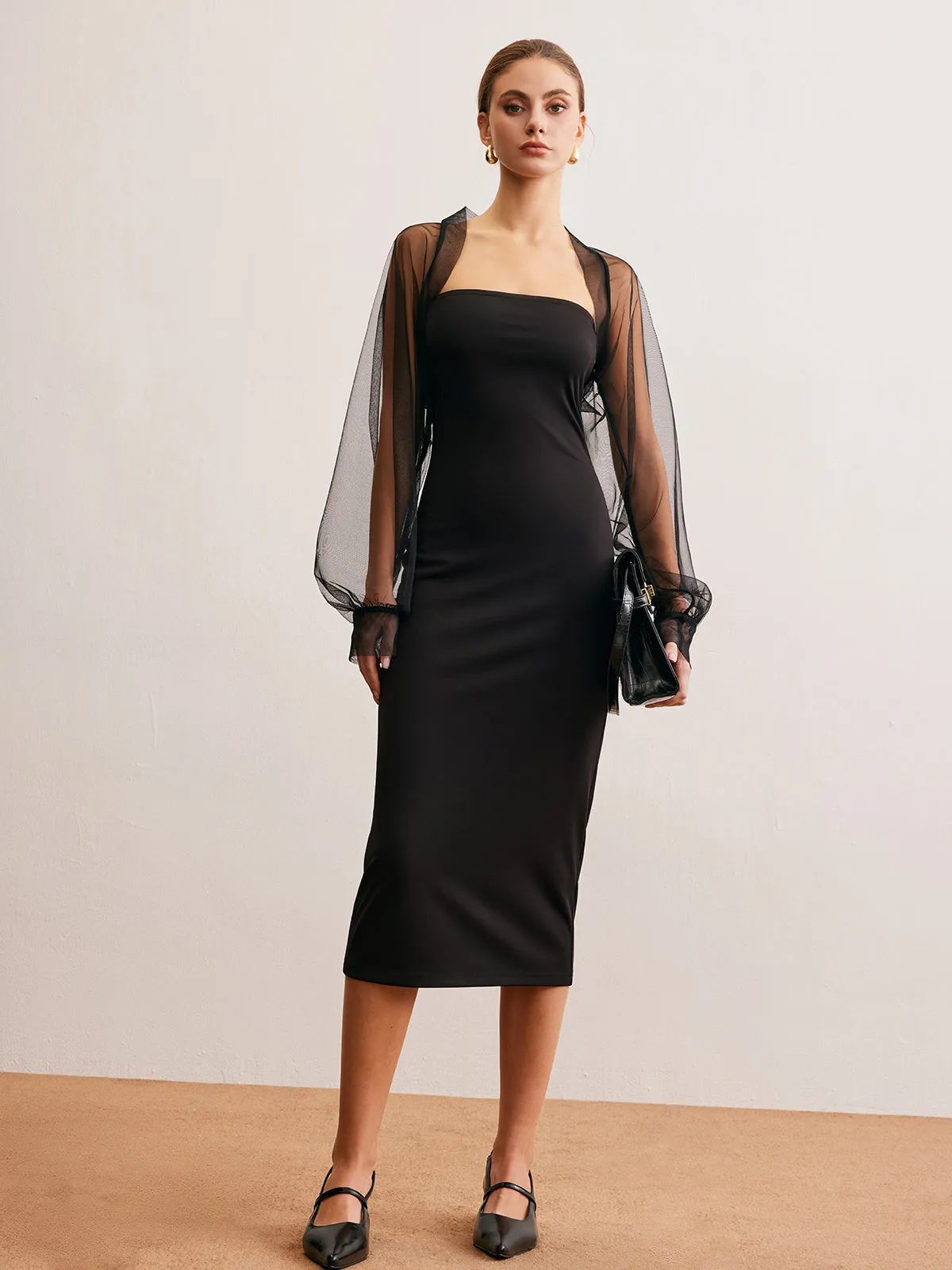 Two-Piece Sheer Shrug Jersey Tube Dress sold by COMMENSE product image thumbnail 5