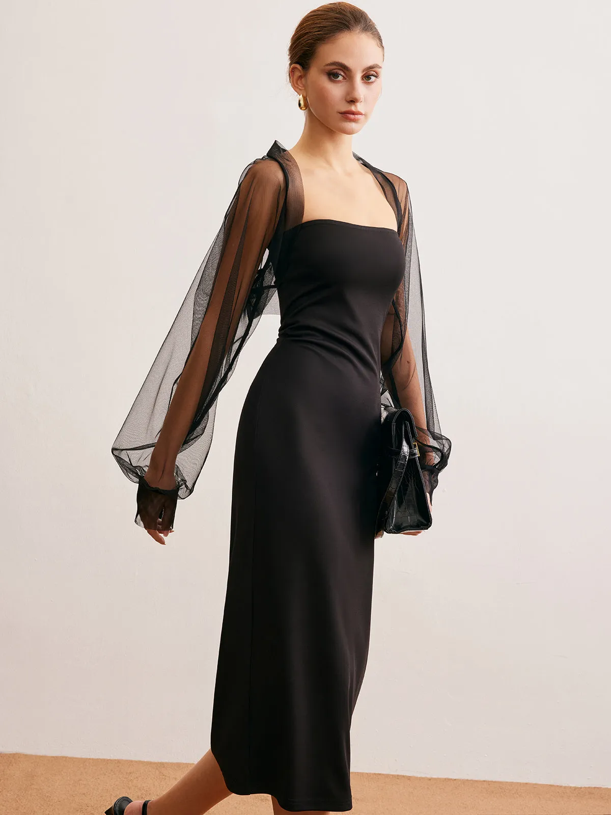 Two-Piece Sheer Shrug Jersey Tube Dress sold by COMMENSE product image thumbnail 2