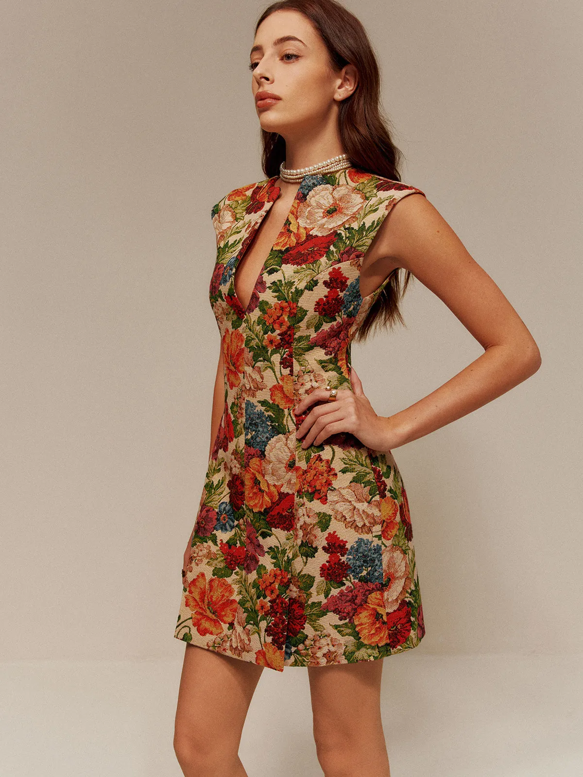 V-Neck Floral Zipper Tank Dress sold by COMMENSE product image thumbnail 2
