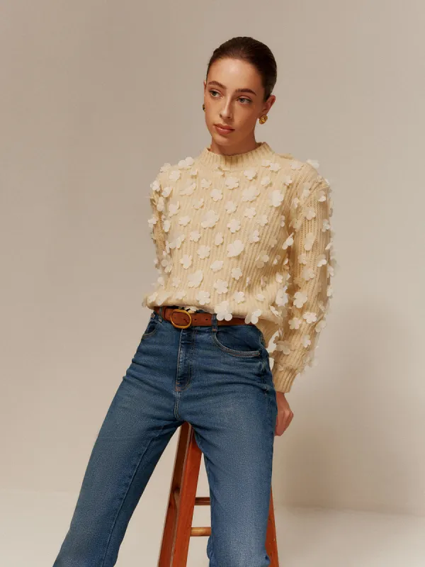 Floral-Decor Short Sweater sold by COMMENSE