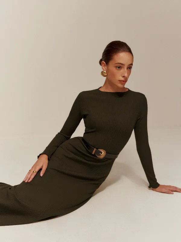 Lettuce Trim Sweater Long Dress Without Belt sold by COMMENSE