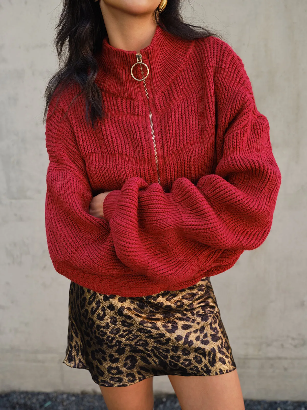 Mock Neck Zipper Short Cardigan sold by COMMENSE product image thumbnail 4