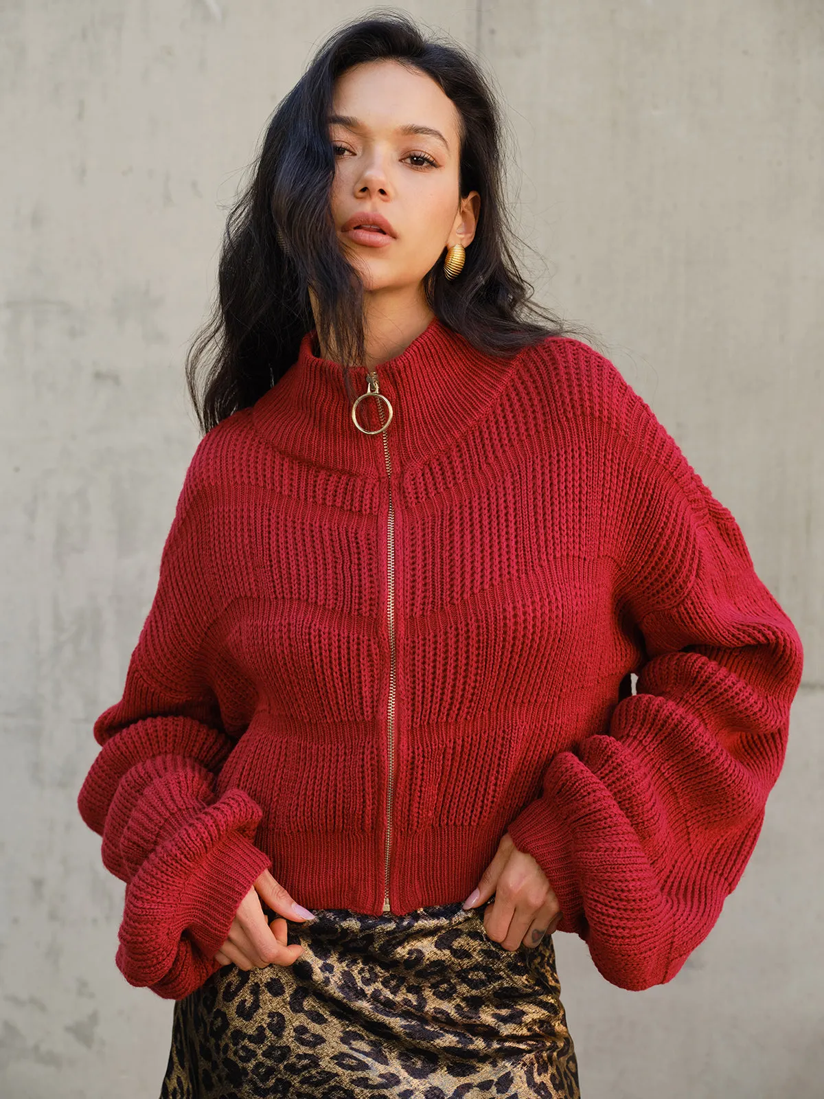 Mock Neck Zipper Short Cardigan sold by COMMENSE product image thumbnail 3