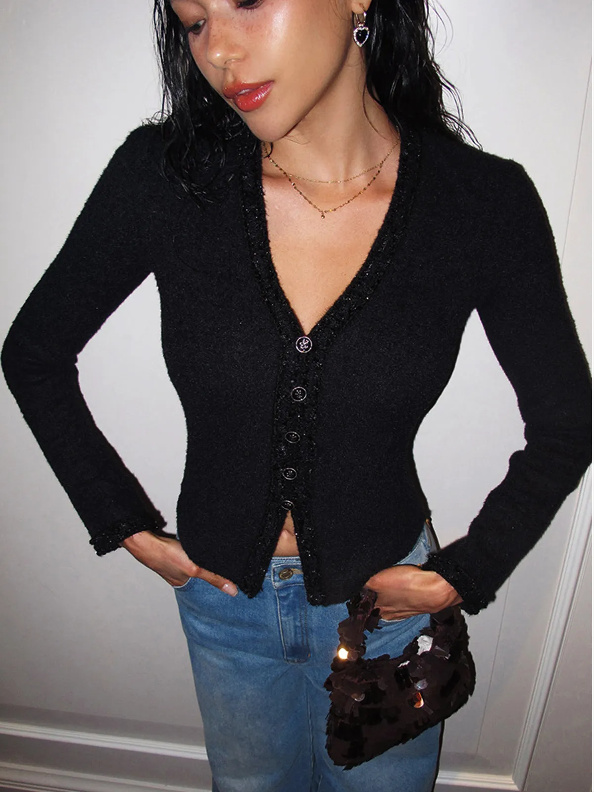 V-Neck Button Petite Blouse sold by COMMENSE product image thumbnail 2