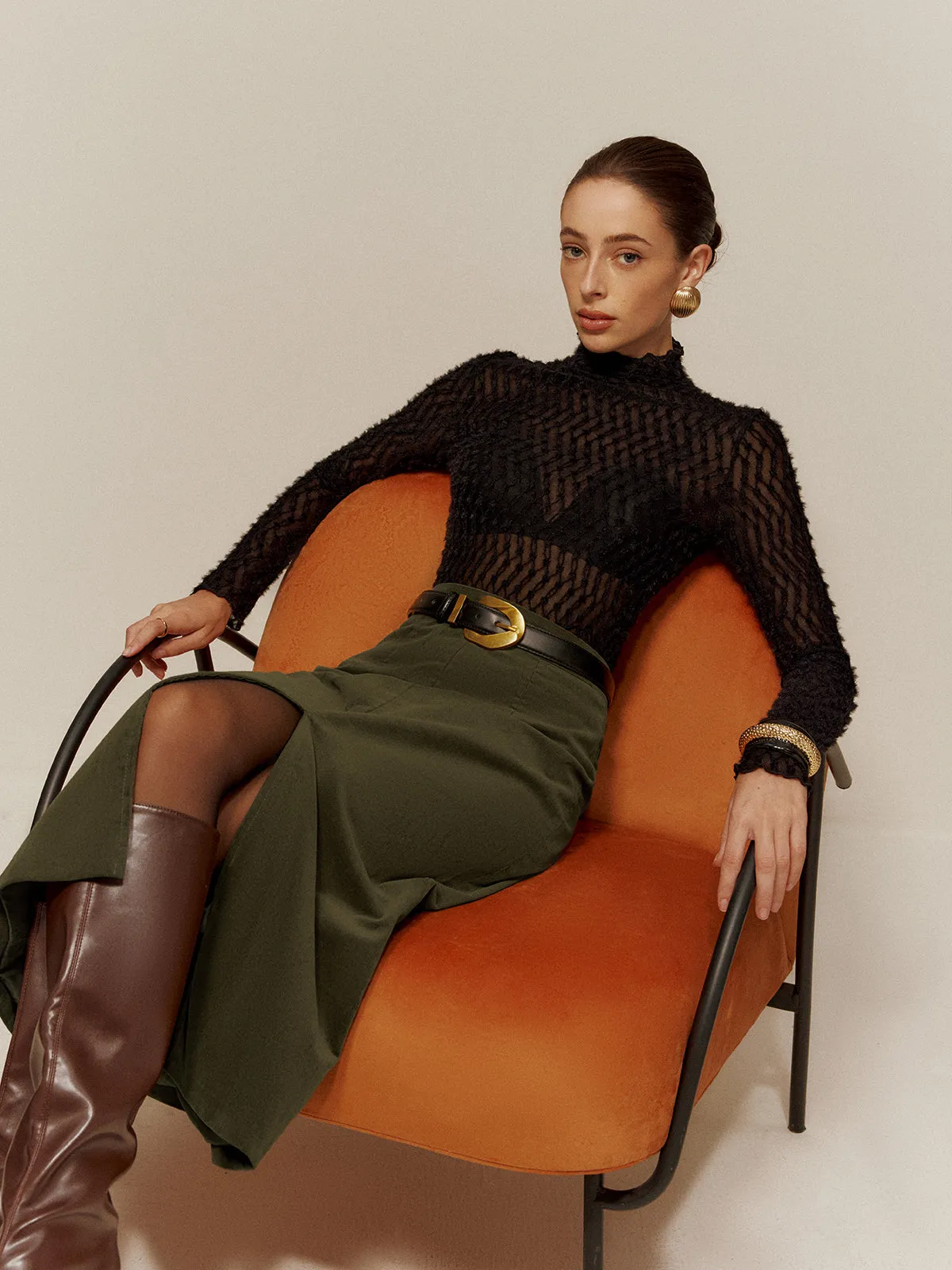 Mock Neck Semi-Sheer T-Shirt sold by COMMENSE product image thumbnail 2