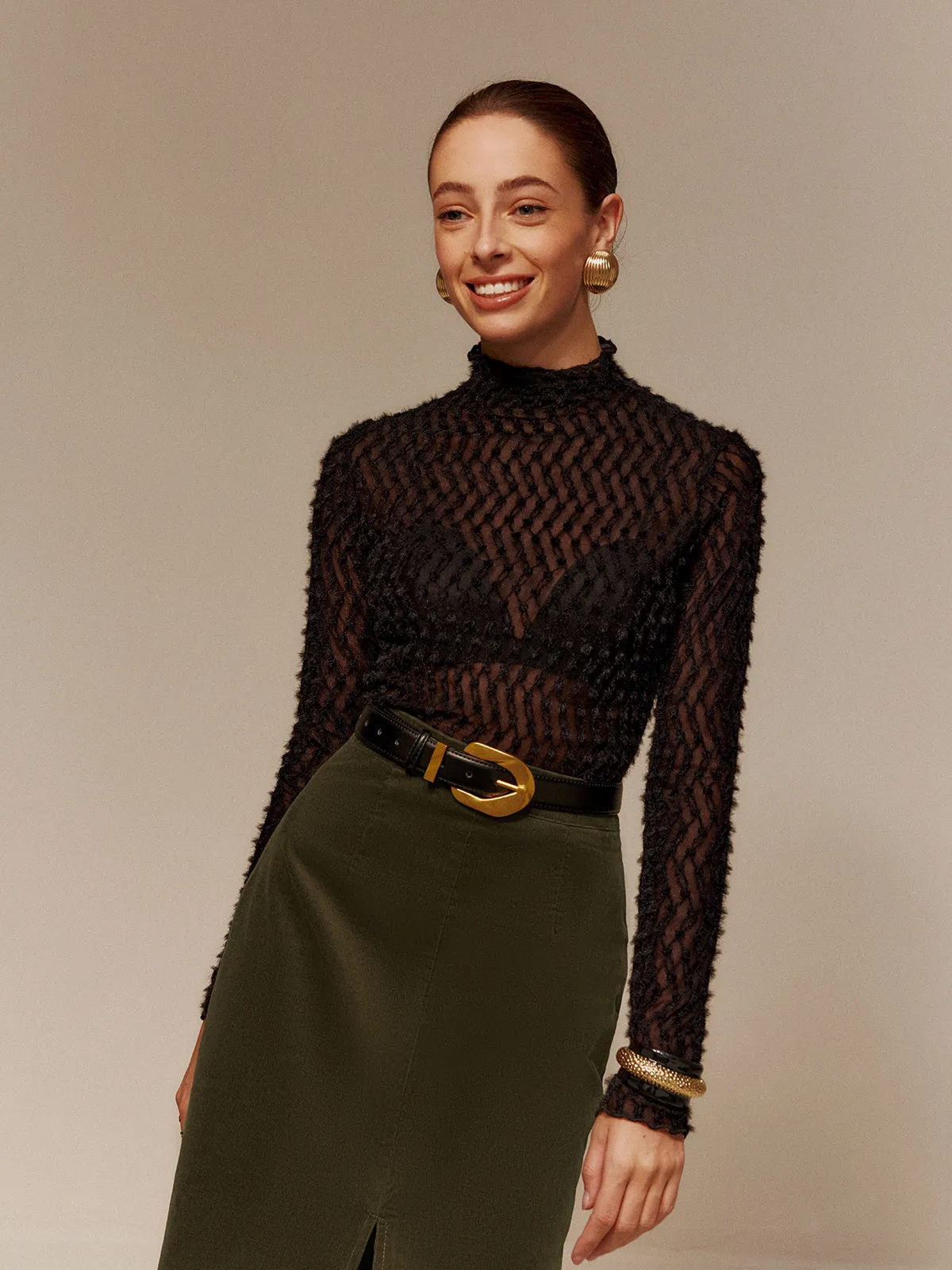 Mock Neck Semi-Sheer T-Shirt sold by COMMENSE product image thumbnail 4