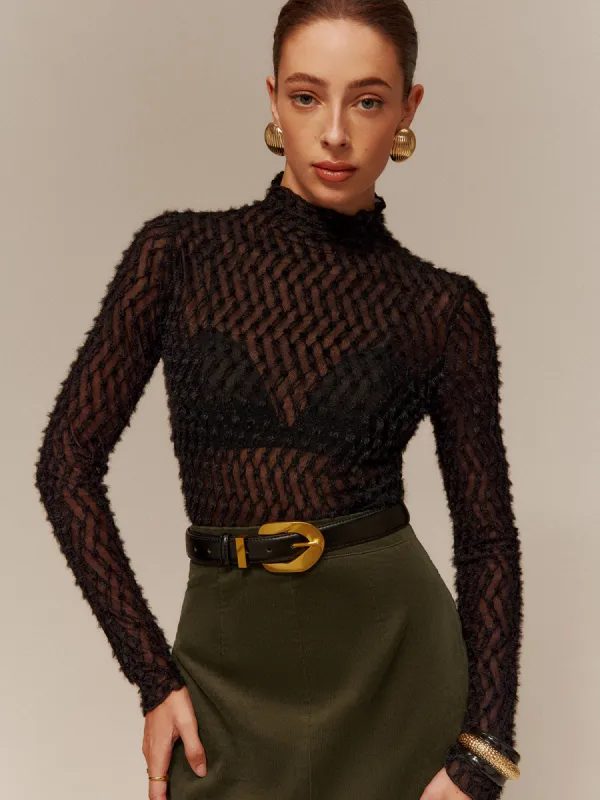 Mock Neck Semi-Sheer T-Shirt sold by COMMENSE