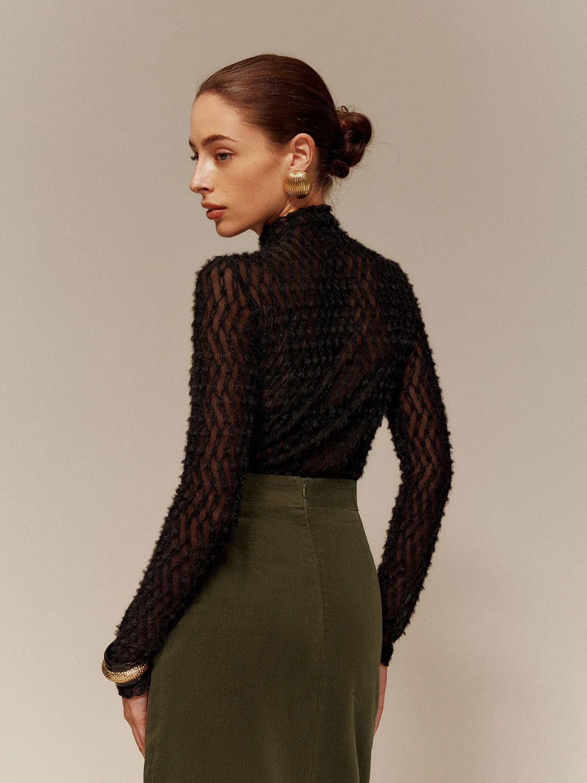 Mock Neck Semi-Sheer T-Shirt sold by COMMENSE product image thumbnail 5