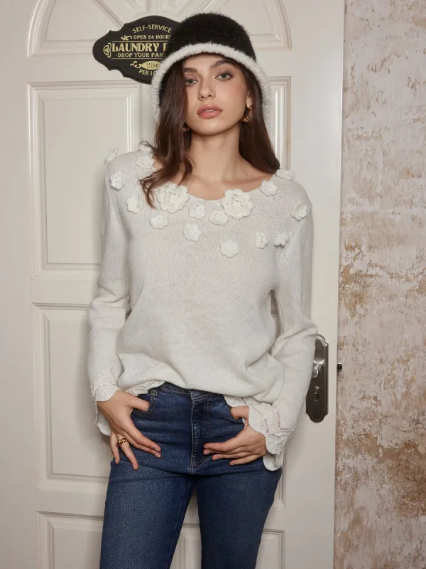 Romance 3D Flower Knit Top sold by COMMENSE