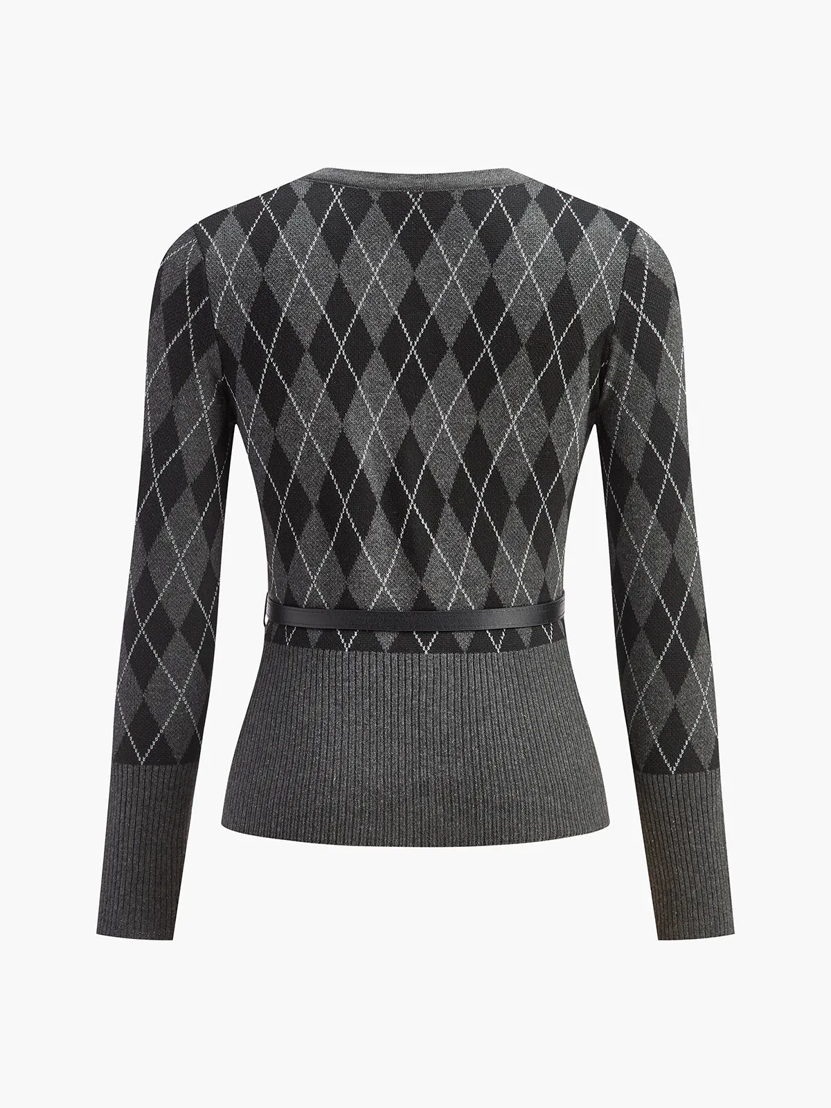 Rhombic Pattern Belted Button Cardigan sold by COMMENSE product image thumbnail 2