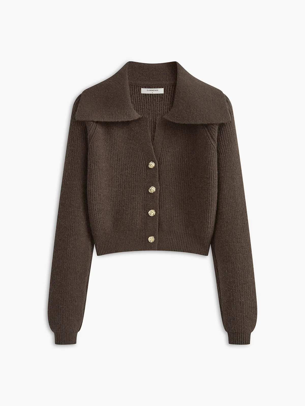 Lapel Button Short Cardigan sold by COMMENSE