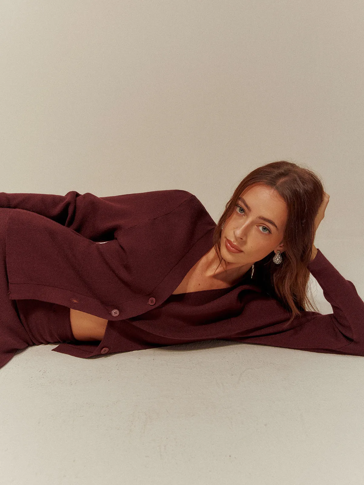 Wool-Blend V-Neck Button Cardigan sold by COMMENSE product image thumbnail 3