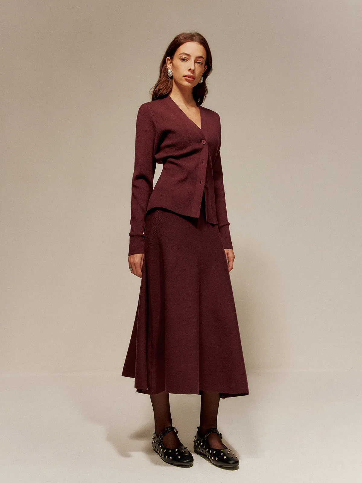 Wool-Blend V-Neck Button Cardigan sold by COMMENSE product image thumbnail 4