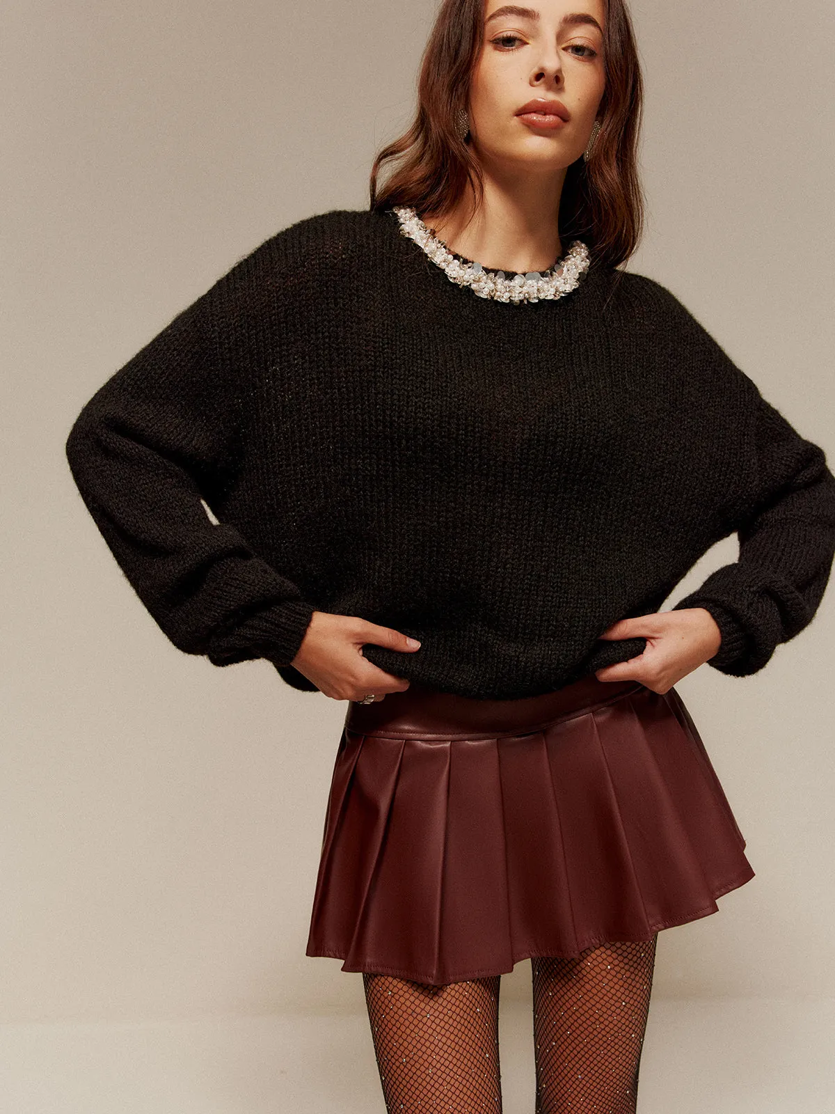 Rhinestone-Decor Cozy Sweater sold by COMMENSE