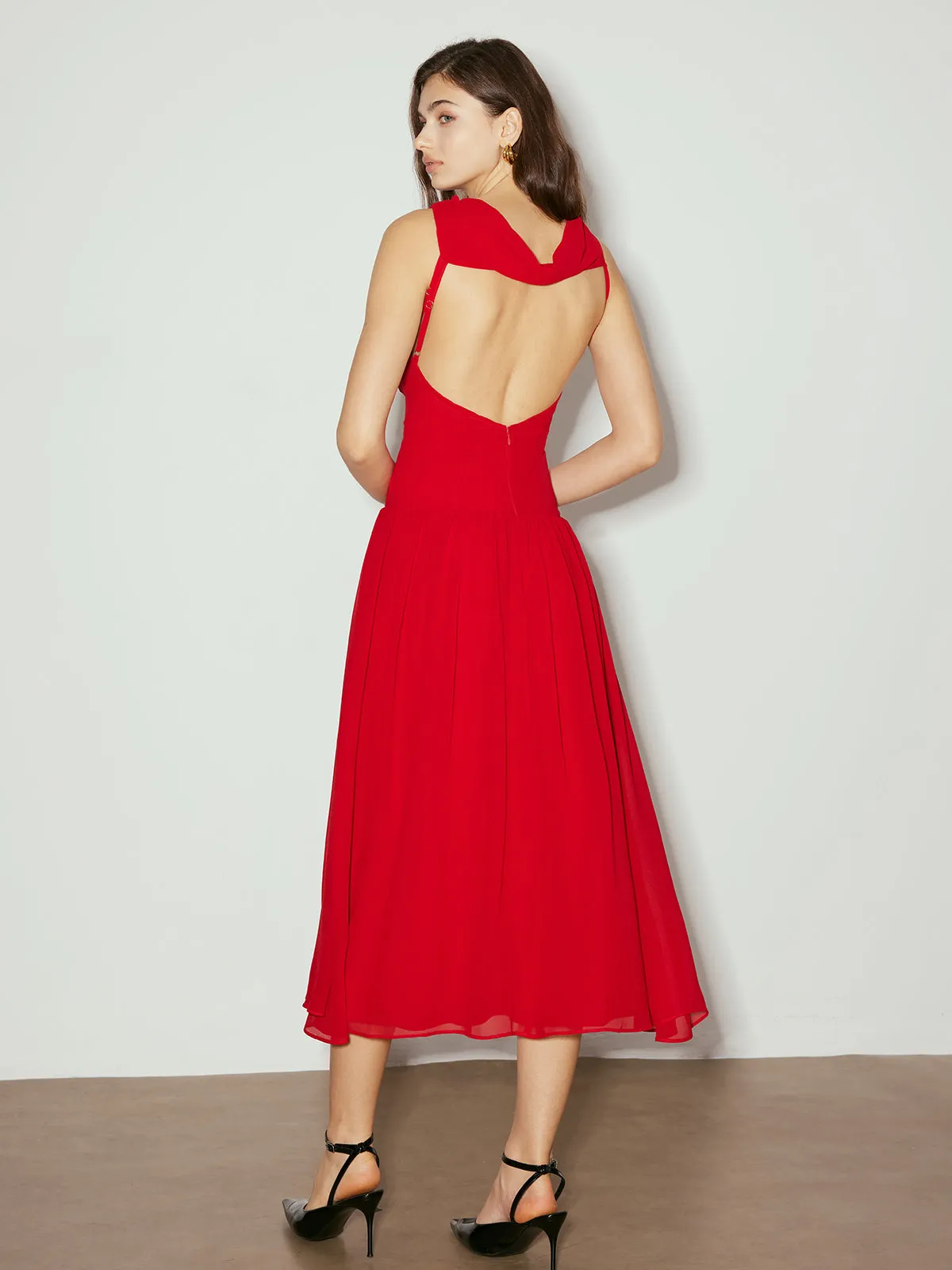 Backless Sleeveless Chiffon Panel Dress sold by COMMENSE product image thumbnail 3