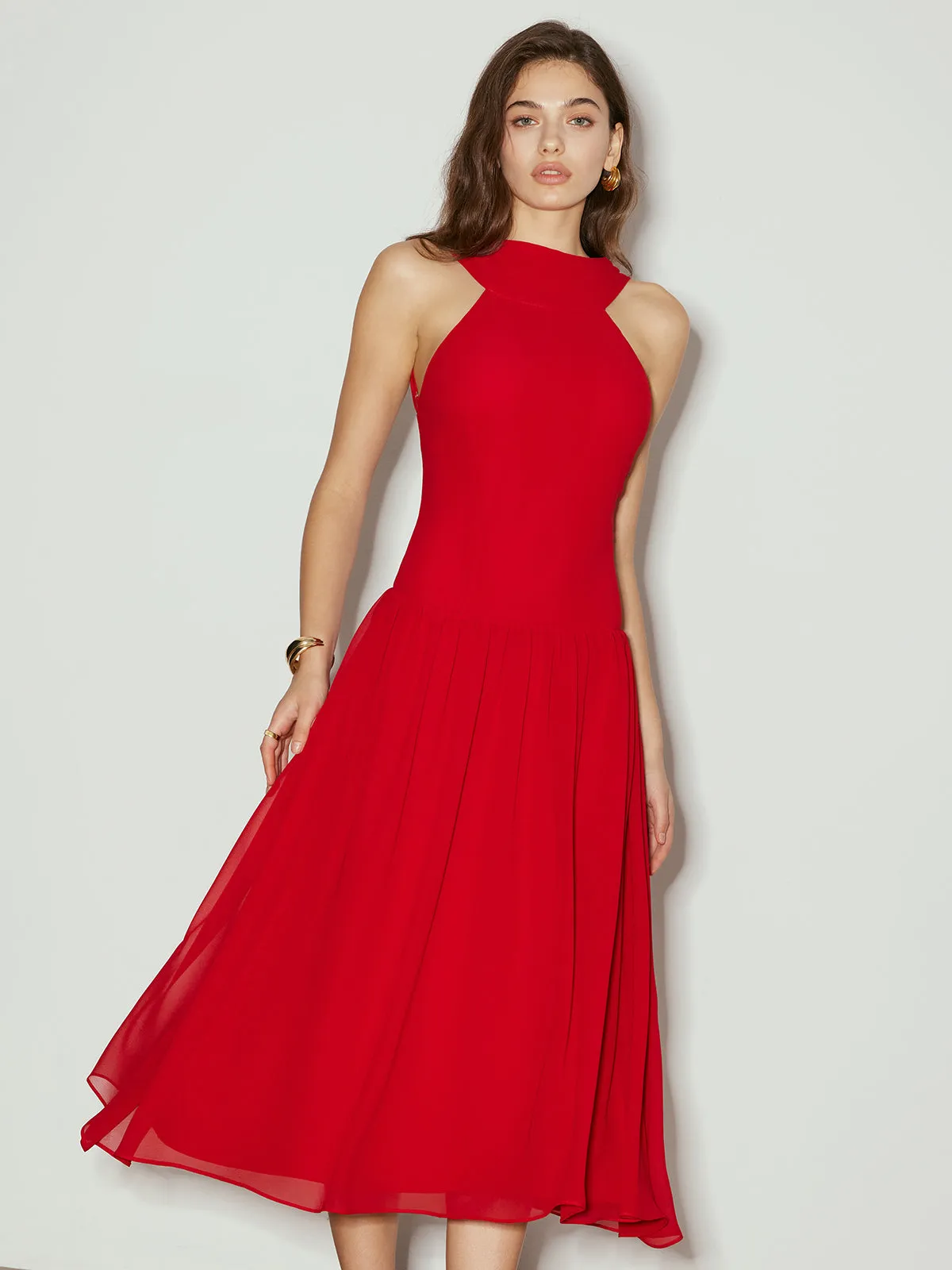 Backless Sleeveless Chiffon Panel Dress sold by COMMENSE product image thumbnail 4