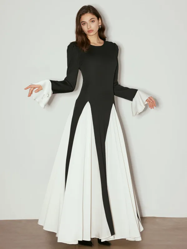 Color Block Ruffle Long Dress sold by COMMENSE