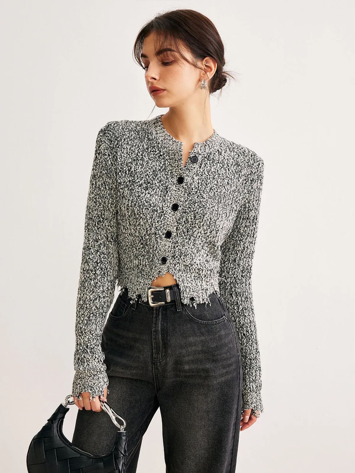 Raw Hem Button Slim Knit Top sold by COMMENSE product image thumbnail 2