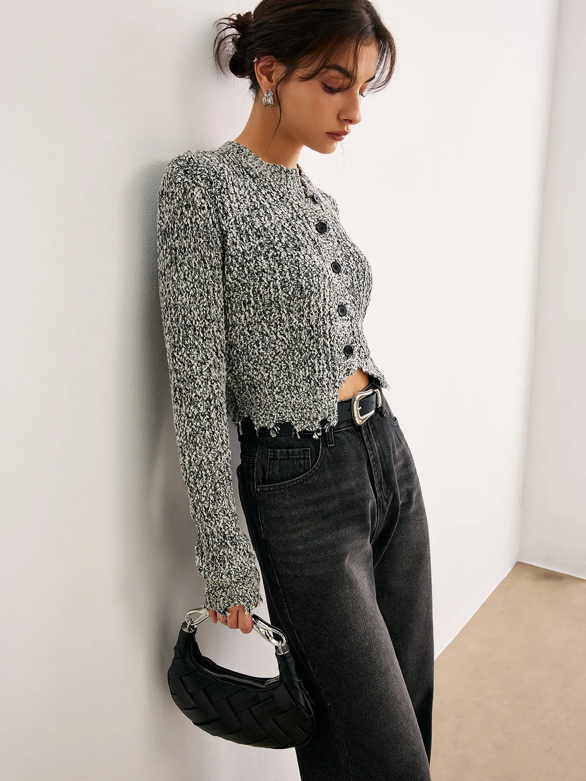 Raw Hem Button Slim Knit Top sold by COMMENSE product image thumbnail 5
