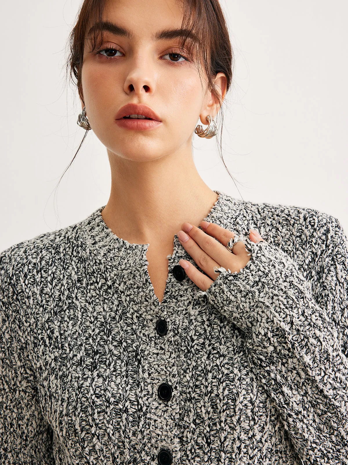Raw Hem Button Slim Knit Top sold by COMMENSE product image thumbnail 4