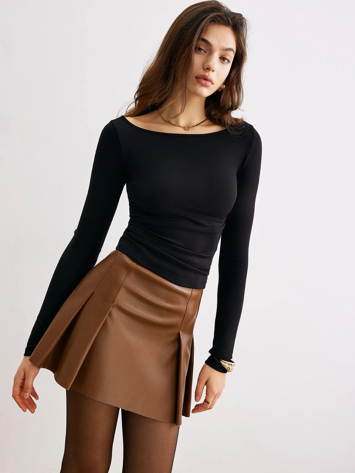 Metal-Detail Backless Jersey Top sold by COMMENSE product image thumbnail 5