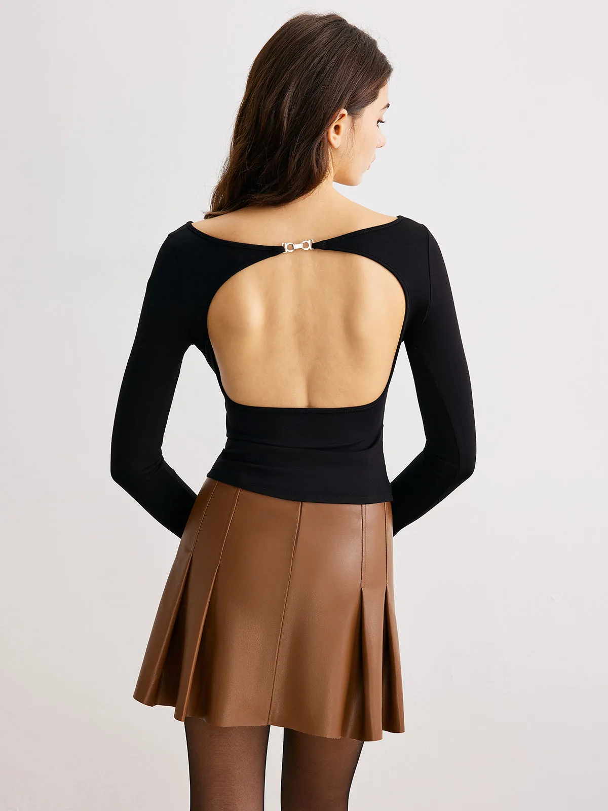Metal-Detail Backless Jersey Top sold by COMMENSE