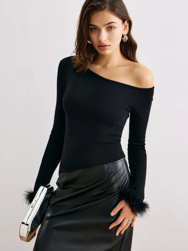 Cashmere Asymmetrical Neck Slim Sweater sold by COMMENSE