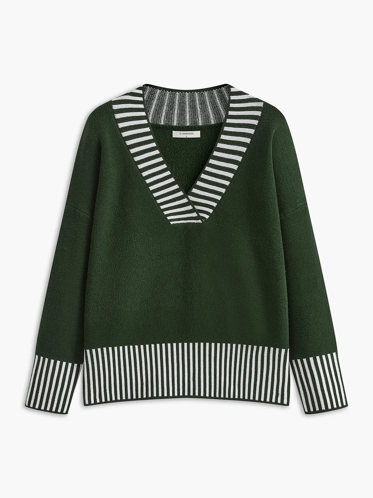 V-Neck Two-Tone Striped Sweater sold by COMMENSE product image thumbnail 4